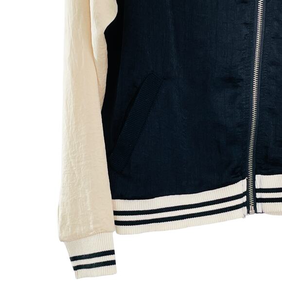 ABOUT A GIRL Black & Cream 'LOS ANGELES' Embroidered Palm Trees Bomber Jacket S - Picture 7 of 12